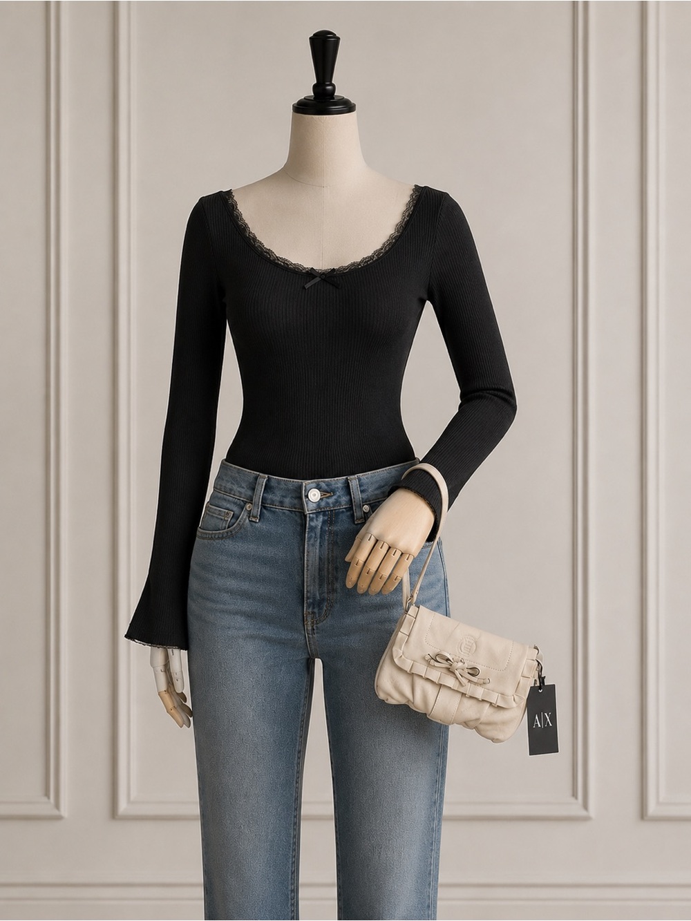 Armani Exchange Cream Leather Wristlet Clutch